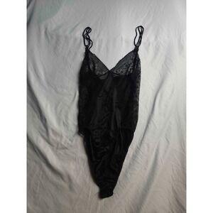 Vintage 80s Formfit Woolite Bodysuit Womens Size 34 Black Lace Coquette USA Made